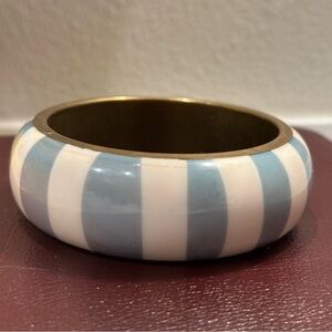 Tuckernuck Blue White Striped Acrylic Bangle Bracelet Brass Lined Chunky